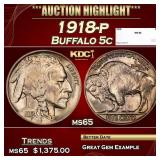 1918-p Buffalo Nickel 5c ms65 SEGS