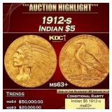 1912-s Gold Indian Half Eagle $5 ms63+ USCG