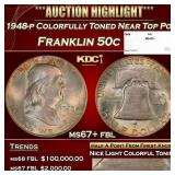 1948-p Franklin Half Dollar Colorfully Toned Near