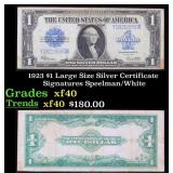 1923 $1 large size Silver Certificate Grades xf Si