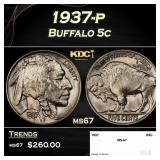 1937-p Buffalo Nickel 5c ms67 SEGS