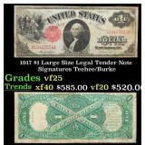 1917 $1 Large Size Legal Tender Note Grades vf+ Si