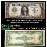 1923 $1 large size Silver Certificate Grades vf+ S