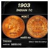 1903 Indian Cent . 1c Grades ms65 rd