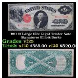1917 $1 Large Size Legal Tender Note Grades vf+ Si