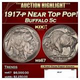 1917-p Buffalo Nickel Near Top Pop! 5c ms67 SEGS