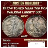1917-p Walking Liberty Half Dollar Toned Near Top