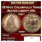 1876-cc Seated Liberty Quarter Colorfully Toned 25
