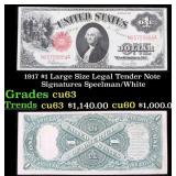 1917 $1 Large Size Legal Tender Note Grades Select