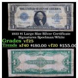 1923 $1 large size Silver Certificate Grades vf+ S