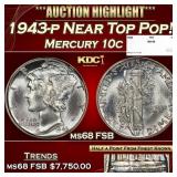 1943-p Mercury Dime Near Top Pop! 10c ms68 FSB SEG