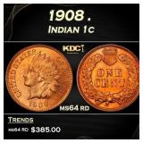 1908 Indian Cent . 1c Grades ms64 rd