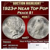 1923-p Peace Dollar Near Top Pop $1 ms67 SEGS