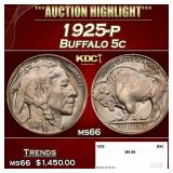 1925-p Buffalo Nickel 5c ms66 SEGS