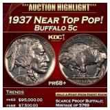 1937 Proof Buffalo Nickel Near Top Pop! 5c pr68+ S