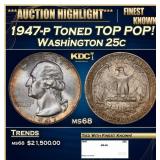 1947-p Washington Quarter Toned TOP POP! 25c ms68