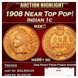 1908 Indian Cent Near Top Pop! 1c ms66+ rd SEGS