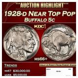 1928-d Buffalo Nickel Near Top Pop 5c ms66+ SEGS