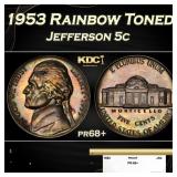 1953 Proof Jefferson Nickel Rainbow Toned 5c pr68+
