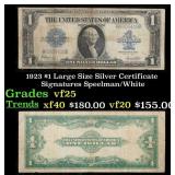 1923 $1 large size Silver Certificate Grades vf+ S