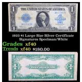 1923 $1 large size Silver Certificate Grades xf Si