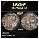 1928-p Buffalo Nickel 5c Grades ms66