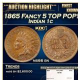 1865 Fancy 5 Indian Cent TOP POP! 1c ms66 bn SEGS