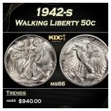 1942-s Walking Liberty Half Dollar 50c Grades ms66