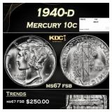 1940-d Mercury Dime 10c ms67 fsb SEGS