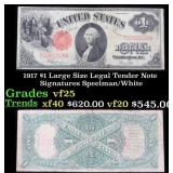 1917 $1 Large Size Legal Tender Note Grades vf+ Si
