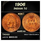1906 Indian Cent . 1c Grades ms65 rd