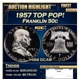 1957 Proof Franklin Half Dollar TOP POP! 50c pr69
