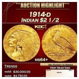 1914-d Gold Indian Quarter Eagle $2 1/2 ms64+ SEGS