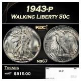 1943-p Walking Liberty Half Dollar 50c ms67 SEGS
