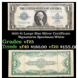 1923 $1 large size Silver Certificate Grades vf+ S