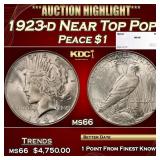 1923-d Peace Dollar Near Top Pop $1 ms66 SEGS