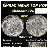 1940-d Mercury Dime Near Top Pop 10c ms67+ fsb SEG