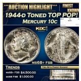 1944-d Mercury Dime Toned TOP POP! 10c ms68+ fsb S