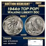 1944-d Walking Liberty Half Dollar TOP POP! 50c ms