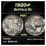 1920-p Buffalo Nickel 5c Grades ms65