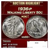 1936-p Walking Liberty Half Dollar 50c ms66+ SEGS