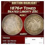 1876-p Seated Liberty Quarter Toned 25c ms65+ SEGS