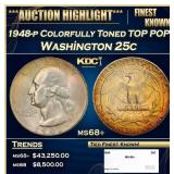 1948-p Washington Quarter Colorfully Toned TOP POP