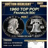 1960 Proof Franklin Half Dollar TOP POP! 50c pr69