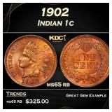 1902 Indian Cent . 1c Grades ms65 rb