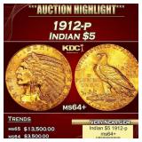 1912-p Gold Indian Half Eagle $5 ms64+ USCG