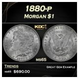 1880-p Morgan Dollar $1 Grades ms65