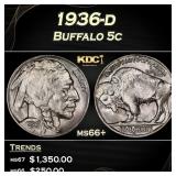 1936-d Buffalo Nickel 5c Grades ms66+