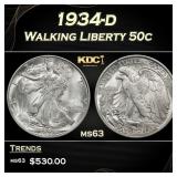 1934-d Walking Liberty Half Dollar 50c Grades ms63