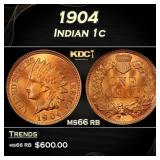 1904 Indian Cent . 1c Grades ms66 rb